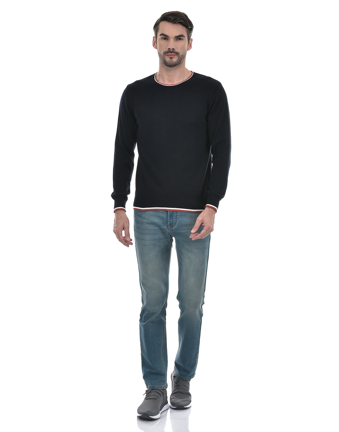 Numero Uno Men Striped Dark Blue Sweater